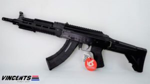 Full metal body Reinforced polymer handguard Electric blowback Split type gearbox system Quick-release spring 1pc slide-type hop-up adjustment Mag type: AK Mag capacity 340 rounds/polymer 6 positions retractable folding buttstock W/cheek riser Integrated Mosfet system No battery / No charger Rps 23.5 rounds per sec. Fps 430 fps Parts included: ICS QR card ICS brochure Spare fuse Cleaning rod Allen wrench Front sight adjustment tool W/ special edition CXP ARK patch Specs: Len”