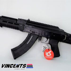 Full metal body Reinforced polymer handguard Electric blowback Split type gearbox system Quick-release spring 1pc slide-type hop-up adjustment Mag type: AK Mag capacity 340 rounds/polymer 6 positions retractable folding buttstock W/cheek riser Integrated Mosfet system No battery / No charger Rps 23.5 rounds per sec. Fps 430 fps Parts included: ICS QR card ICS brochure Spare fuse Cleaning rod Allen wrench Front sight adjustment tool W/ special edition CXP ARK patch Specs: Len”