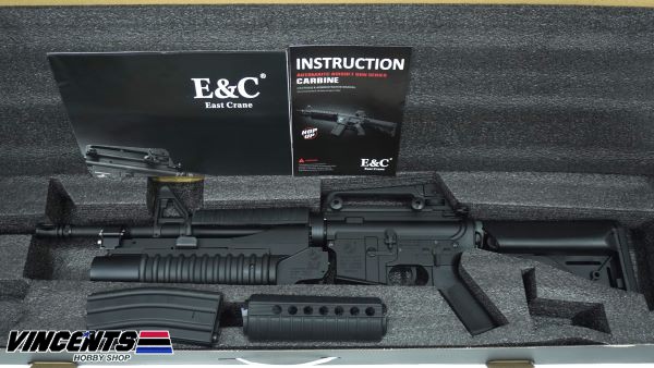 E&C M4 Airsoft AEG Rifle with M203 Grenade Launcher EC701 (QD 1.5 Gearbox,  Blank Marking) - Black