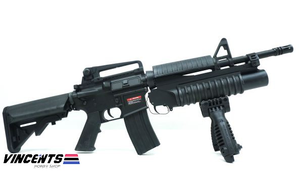 E&C M4 Airsoft AEG Rifle with M203 Grenade Launcher EC701 (QD 1.5 Gearbox,  Blank Marking) - Black