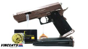 is a gas blowback airsoft pistol. It has a semi-auto firing function and is perfect for close quarters.